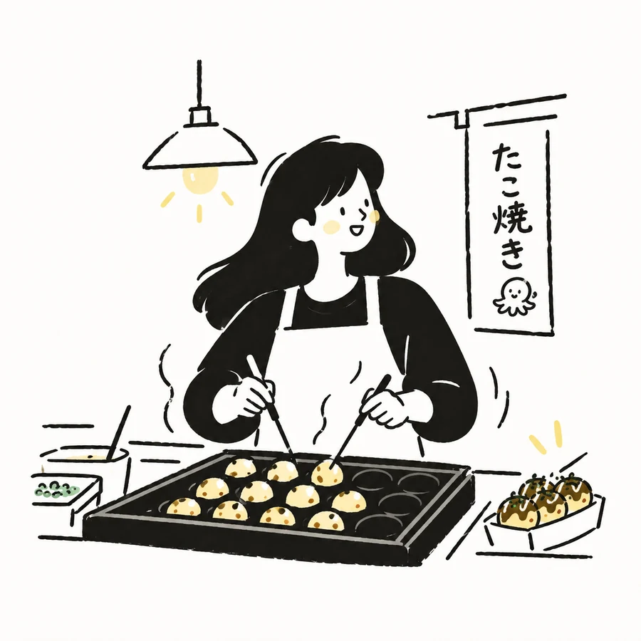 타코야끼를 굽는 가게 주방 그림